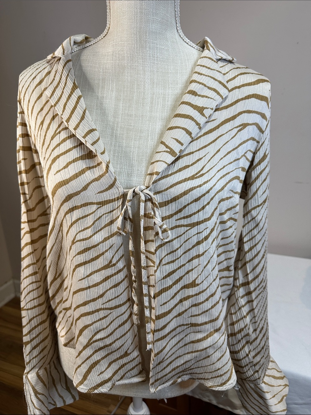 Forever 21 Cream and Tan Zebra-Print Hooded Swim Cover-Up